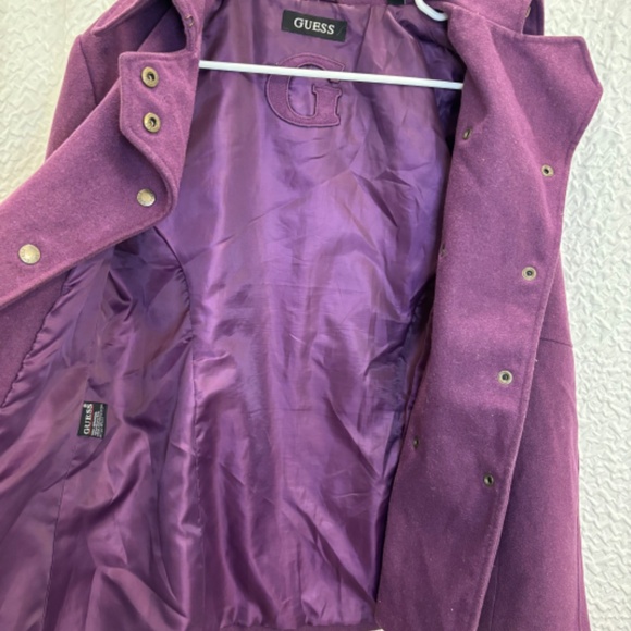 Guess Women's Purple Wool Peacoat Snap Button Embroidered Size M - Picture 7 of 13